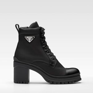 Prada Brushed leather and nylon laced booties